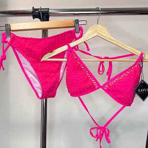 Zaful Deep Pink String Bikini Set, Small thumbnail 3