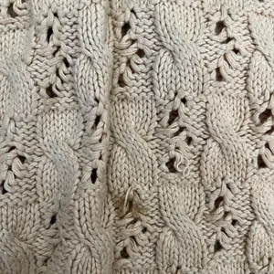 Womens Grannycore Cable Knit Fisherman Vneck Sweater Size 2 Chunky Tan button thumbnail 11