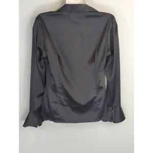 Vintage Polo Jeans Ralph Lauren Black Satin‎ Ruffle Cuff Blouse SMALL 90s y2k thumbnail 4