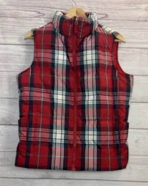 Lands End Down Puffer Vest Women SZ SMALL Full Zip Red Plaid Outdoors Nature thumbnail 1