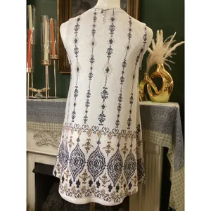 Vocal Womens Sleeveless Knit Rhinestone Damask Tunic Top White Small‎ thumbnail 3