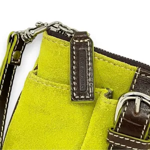 Levenger Wristlet Wallet Lime Green Suede with Brown Leather Trim and Buckle thumbnail 2