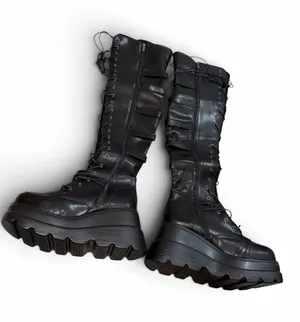 New no box no tags Women's Black Lace-Up Platform Knee Boots thumbnail 1