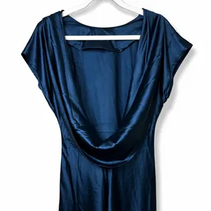NEW Lulus Captivating Presence Dark Teal Satin Open Cowl Back Maxi Dress Large thumbnail 10