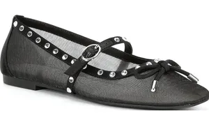 Gianni Bini NEW Rayna Mesh Rhinestone Black Mary Jane Ballet Flats Bow Girly Princess 5.5M thumbnail 1