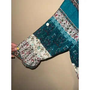 Womens Teal‎ Floral Patchwork Boho Button Front Maxi Dress XXL Drawstring Artsy Blue thumbnail 4