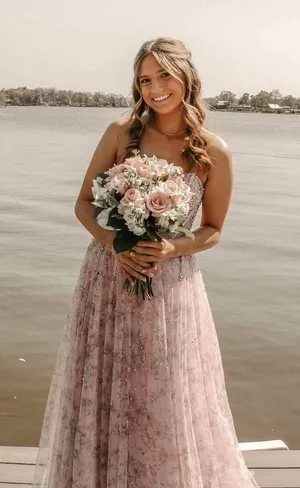 Jovani Dress peal pink long flowing prom dress thumbnail 1