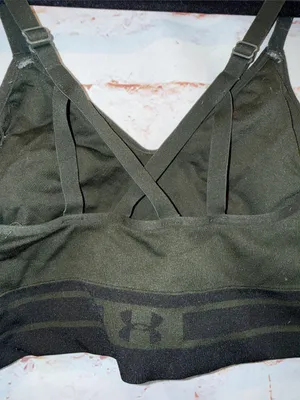 Under Armour Olive Green Racerback Sports Bra Branded Band L pullover no pads thumbnail 4