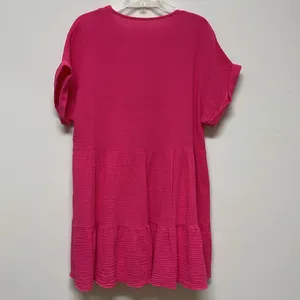 NWOT Emery Rose Vibrant Pink V-Neck 100% Cotton Gauze Dress Size L thumbnail 5