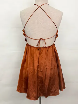Abercrombie & Fitch Rust Orange Satin Silky Strappy Mini Dress XS thumbnail 5