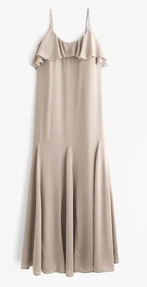 Abercrombie & Fitch Ruffle Maxi Dress Size Medium Taupe Tan Flowy Sleeveless thumbnail 1
