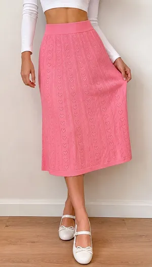 NWT A New Day Pink Pointelle Heart Knit Midi Skirt Size Small thumbnail 1