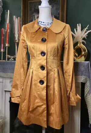 L.N. San Francisco Mustard Gold Satin Fit and Flare Pleated Jacket Size S thumbnail 1