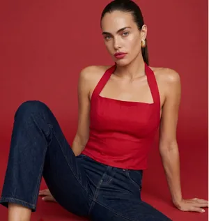 NWT Few Moda Dixie Linen Top Size 6 Red halter smock Kourt thumbnail 1