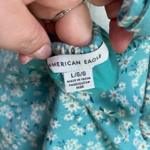 American Eagle Blue Floral Tie Back Mini Dress Size L Square‎ Neck Sundress thumbnail 10