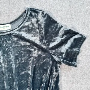The Pants Store Crushed Velvet Tunic Women's Medium Knotted Short Sleeve Green thumbnail 2