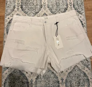 White Distressed Denim Shorts with Frayed Hem thumbnail 1