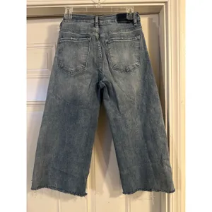 Risen Jeans High Rise Raw Hem Wide Leg Cropped Denim Pants (Style # RDP5304) thumbnail 2
