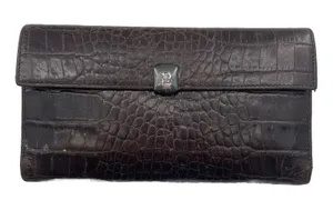 Vtg Lauren Ralph Lauren Wallet Croc Embossed Brown‎ Leather Checkbook Pocketbook thumbnail 1