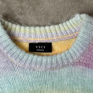 VICI Pastel Rainbow Fuzzy Crop Sweater Puff Sleeve‎ Dopamine Kawaii Kidcore Sz M thumbnail 5