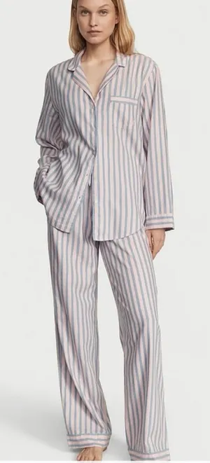 EUC Victoria’s Secret Flannel Pajama Set, Pink & Blue Classic Stripe SmL thumbnail 1