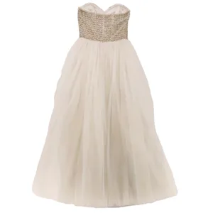 Beaded Crystal Tulle‎ Strapless Gown Womens Size 0 Prom Formal Y2K Wedding Dress thumbnail 3