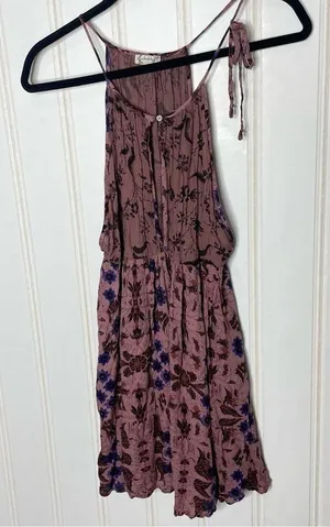 FREE PEOPLE Sleeveless Keyhole Boho Mauve Floral Babydoll Swing Slip Dress 882 thumbnail 12