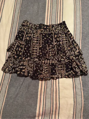 Free People Melissa Black Paisley Printed Tiered Ruffled Mini Skirt - Size Large thumbnail 2