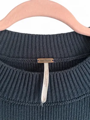 Free People Easy Street Navy and Cream Stripe Crop Pullover Sweater Size L thumbnail 6