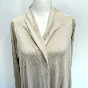 Beige Metallic Open Front Asymmetric Hem Cardigan Wrap Topper Chico’s 1/M thumbnail 4