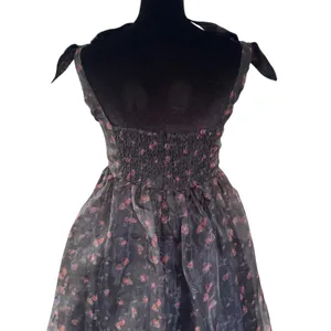 NWT Whimsigoth Floral Organza Midi Dress Black Rose Tie Shoulder‎ Smocked XS thumbnail 6