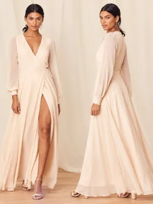 LULU's Sexy Chic Bridal Wedding Shower Elopement Flowy Romantic Wrap Dress thumbnail 2