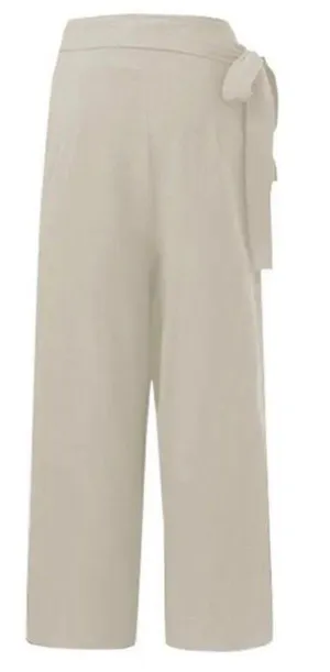 Celmia Wrap Front Wide Leg Pants Beige Breathable Cotton Size Large thumbnail 2