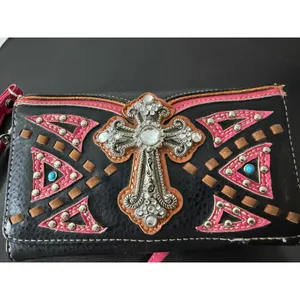 Western Rhinestone Cross Tri-Fold Wallet Crossbody Studded Cowgirl Rodeo Purse thumbnail 8