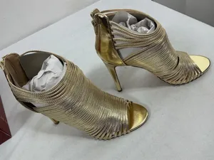 Womans New In Box Liliana Nikia Peep Toe Cut Out Stiletto Party Sandals 9 Gold thumbnail 1