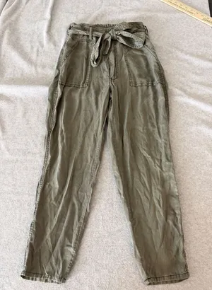 Abercrombie & Fitch Women S Olive Green Paperbag Waist Utility Tapered Pants Tie thumbnail 1