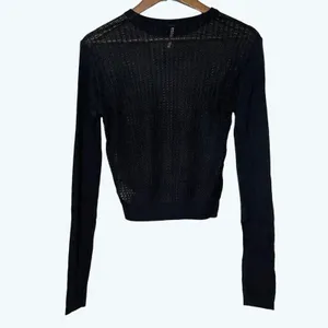Free People H2O Crew Pullover M Black Sheer Open Knit Mesh Sweater NWT thumbnail 4
