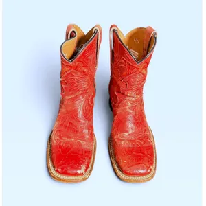 Vintage Dan Post Red Tooled Leather Cowboy Boots Women 7.5 M Square Toe Western thumbnail 2