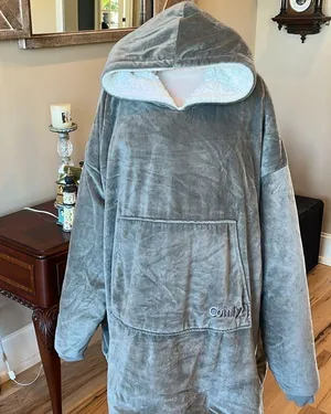 The Comfy Snuggie Pullover Blanket Gray Velvety Sherpa Robe Womens XS S M L XL thumbnail 3