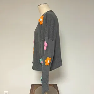 J.Nna Floral Embroidered Cardigan Gray Size L thumbnail 6
