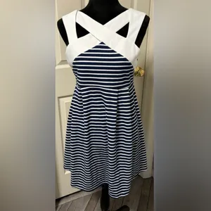 ASOS Women’s Size 8 Navy & White Striped Criss Cross A-Line Dress thumbnail 2