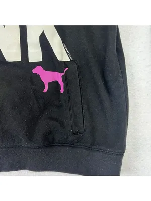 Vtg Y2K Victoria's Secret PINK 'Love Pink' Half Zip Sweatshirt Size L Black thumbnail 5