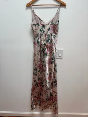 Baltic Born Annabel Satin Maxi Dress Sleeveless Floral Pink Green S thumbnail 8