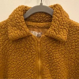 Pink Rose Teddy‎ Fleece Jacket Camel Brown Zip Front Sherpa Coat Women's Small thumbnail 3