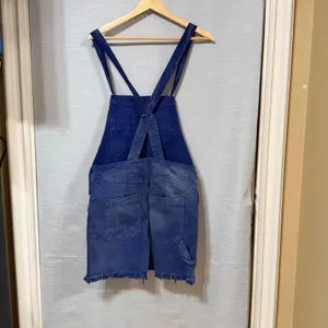 Free People Denim Shortalls Blue Cotton Carpenter Utility Frayed Shorts Size 2 thumbnail 4