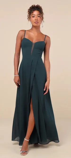 Lulus Stunning Grace Emerald Green Cutout A-Line Dress Bridesmaid Banquet Small thumbnail 1