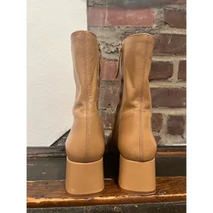 Zara Camel Tan Leather Square Toe Block Heel Ankle Boots 7.5 thumbnail 3