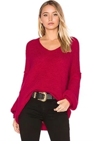 Free People All Mine Sweater Slouchy Alpaca Blend Raspberry Pink Large Oversized thumbnail 1