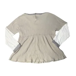 Pol Waffle Knit Top‎ Womens Large Tan Mixed Media Babydoll Excellent SMD177 thumbnail 4