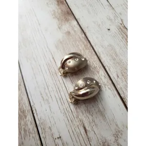 Vintage Clip On Earrings - Gold Tone with Inlayed Clear Gems 7/8" thumbnail 2